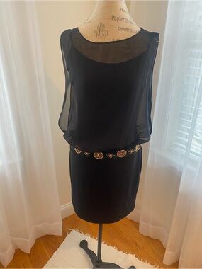 Black Chiffon Overlay Sleeveless Dress with Embellished Waist size M